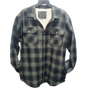 Grizzly Mountain Sherpa Lined Men's M Flannel Shirt Jacket Shacket Green Plaid